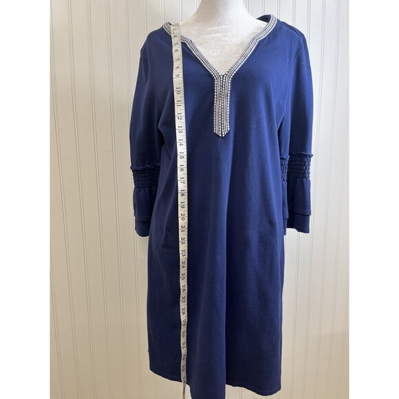 Talbots Navy Bell sleeve dress.  White‎ V neck trim Size M. Comfort fit. - Picture 7 of 8